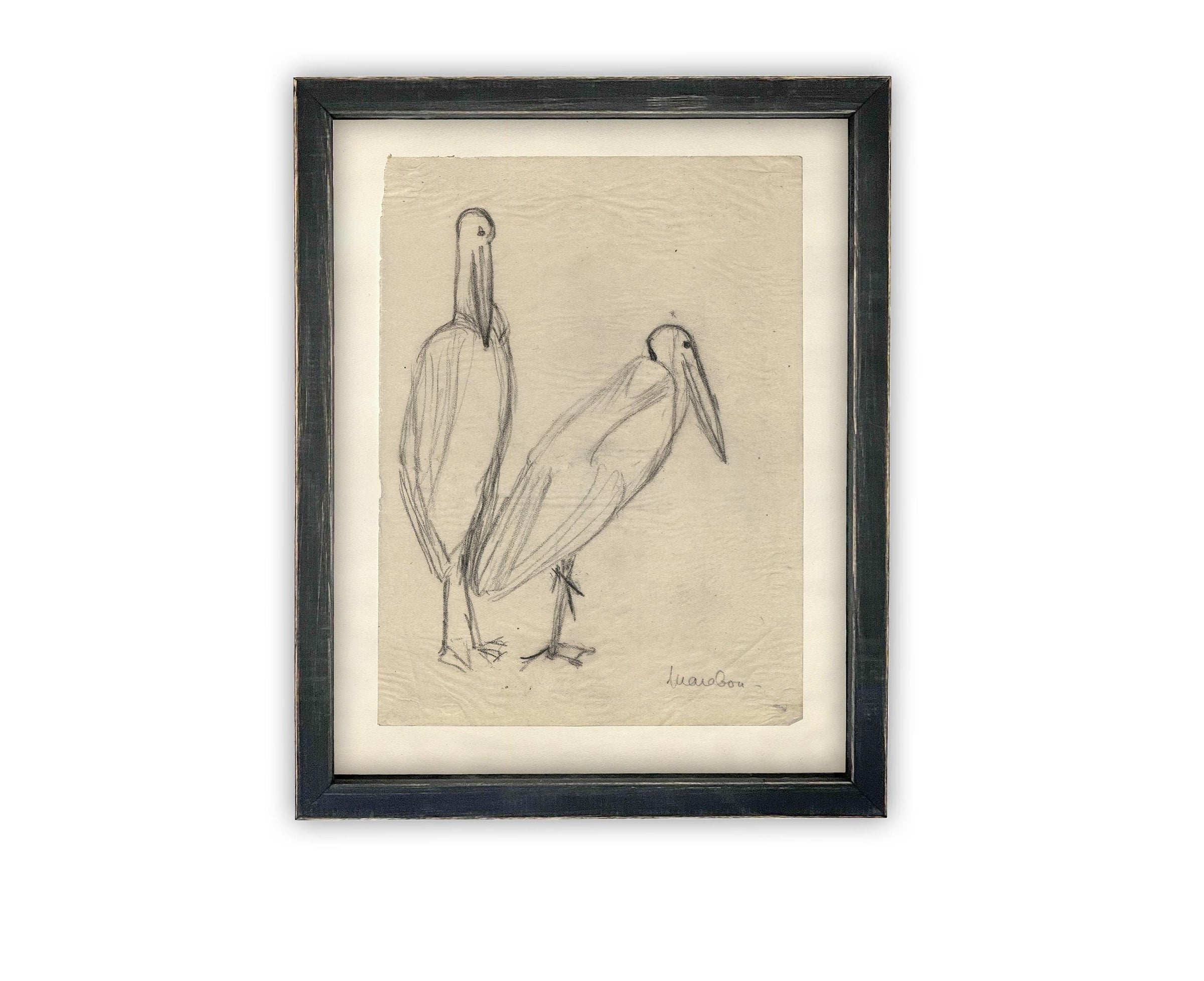 READY TO SHIP 24X36 Vintage Birds Sketch Framed Canvas Art: Nursery Print