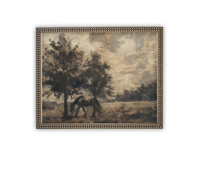 Vintage Framed Canvas Art // Framed Vintage Print // Vintage Painting // Vintage Barn with Horse Art // Farmhouse print //#LAN-254