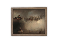 READY TO SHIP 11X14 Vintage Christmas Canvas Art: Santa and Reindeer Painting