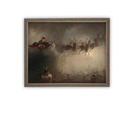 READY TO SHIP 11X14 Vintage Christmas Canvas Art: Santa and Reindeer Painting