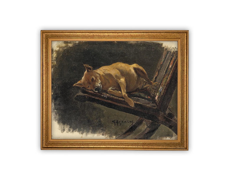 Vintage Framed Canvas Art // Framed Vintage Print // Vintage Dog Painting // Dog Art// Farmhouse print //#A-183