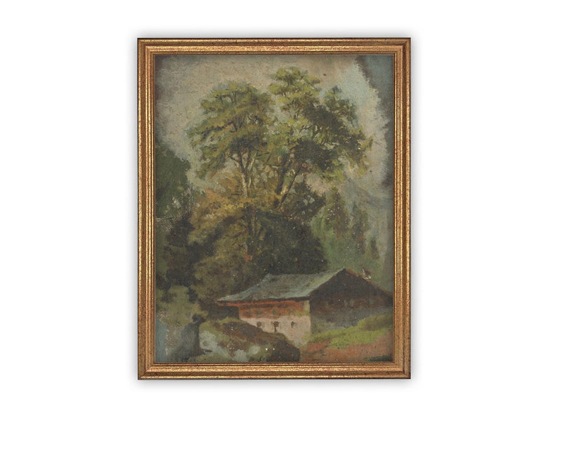 Vintage Framed Canvas Art // Framed Vintage Print // Vintage Oil Painting // Vintage Landscape Barn Art // Modern Farmhouse Art //#ARC-124