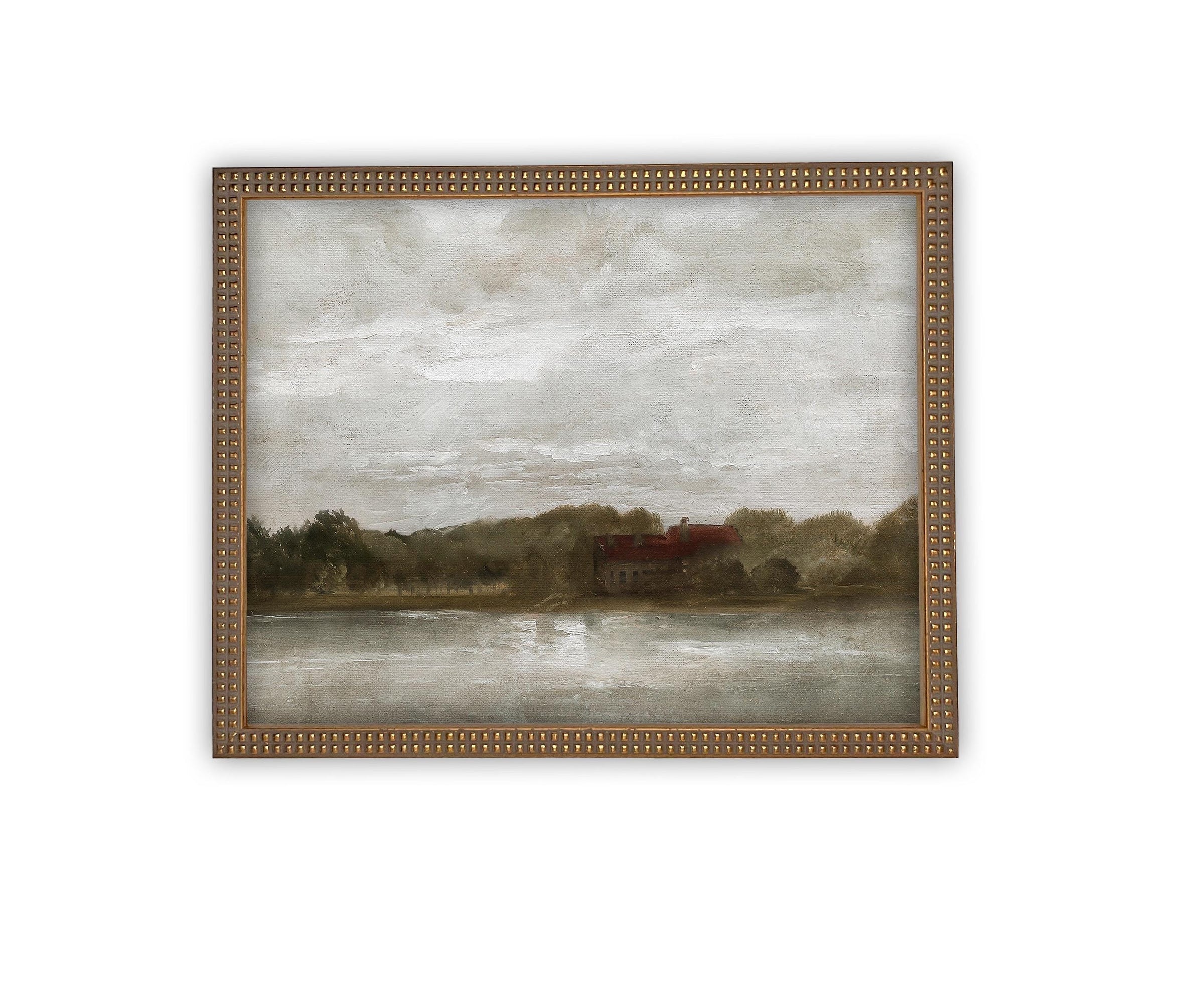 Vintage Framed Canvas Art // Framed Vintage Print // Vintage Painting // Cabin Lake House Landscape // Farmhouse print //#LAN-250