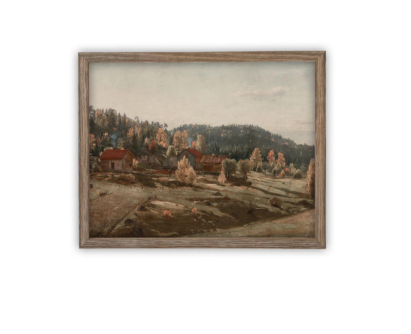 Vintage Framed Canvas Art // Framed Vintage Print // Vintage Painting // Country Landscape // Farmhouse print //#LAN-252