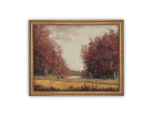 Vintage Framed Canvas Art // Framed Vintage Print // Vintage Painting // Fall Autumn Art // Farmhouse print //#LAN-253