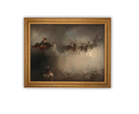 READY TO SHIP 16x20 Vintage Christmas Canvas Art: Santa and Reindeer Painting