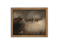 READY TO SHIP 16x20 Vintage Christmas Canvas Art: Santa and Reindeer Painting