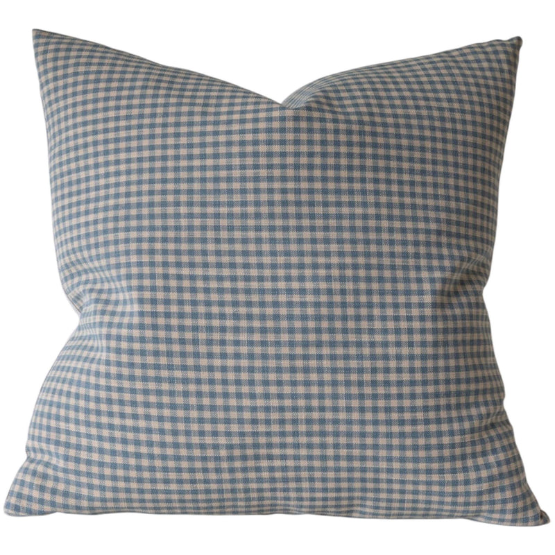 Designer "Ferron" Gingham Check Print Pillow Cover // Blue Linen Pillow Cover // Boutique Pillow Covers // Modern Farmhouse