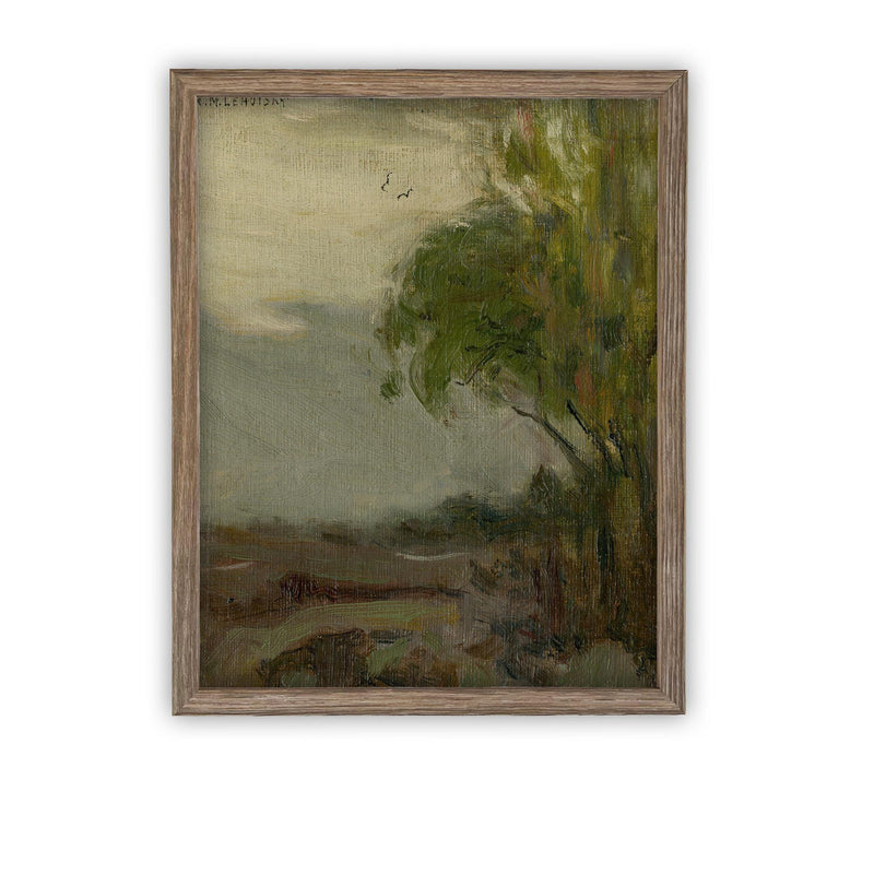 Vintage Framed Canvas Art // Framed Vintage Print // Vintage Painting // Moody Landscape Scene // Farmhouse print //#LAN-256