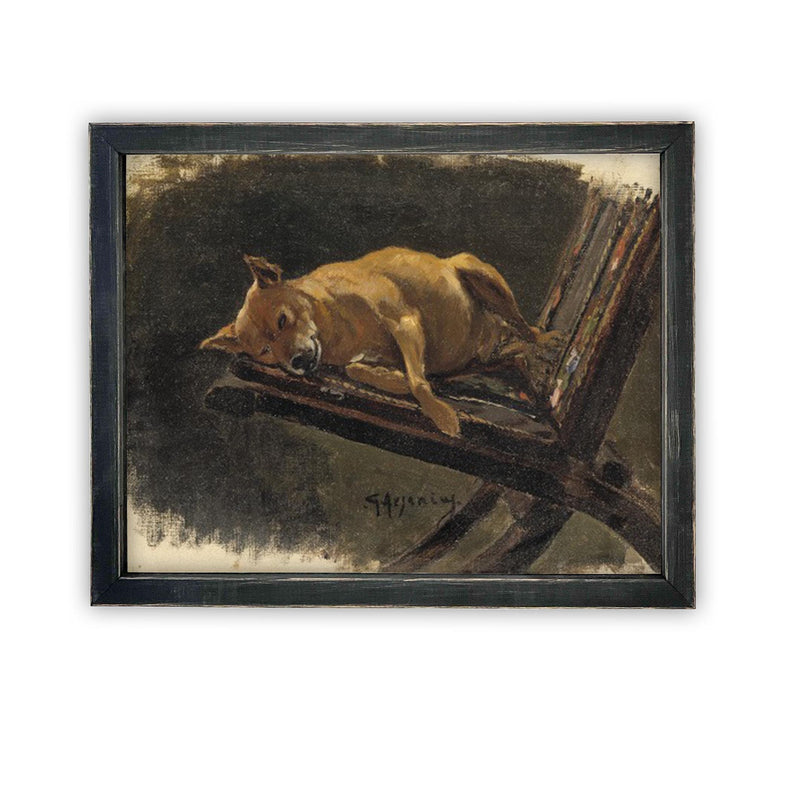 Vintage Framed Canvas Art // Framed Vintage Print // Vintage Dog Painting // Dog Art// Farmhouse print //#A-183