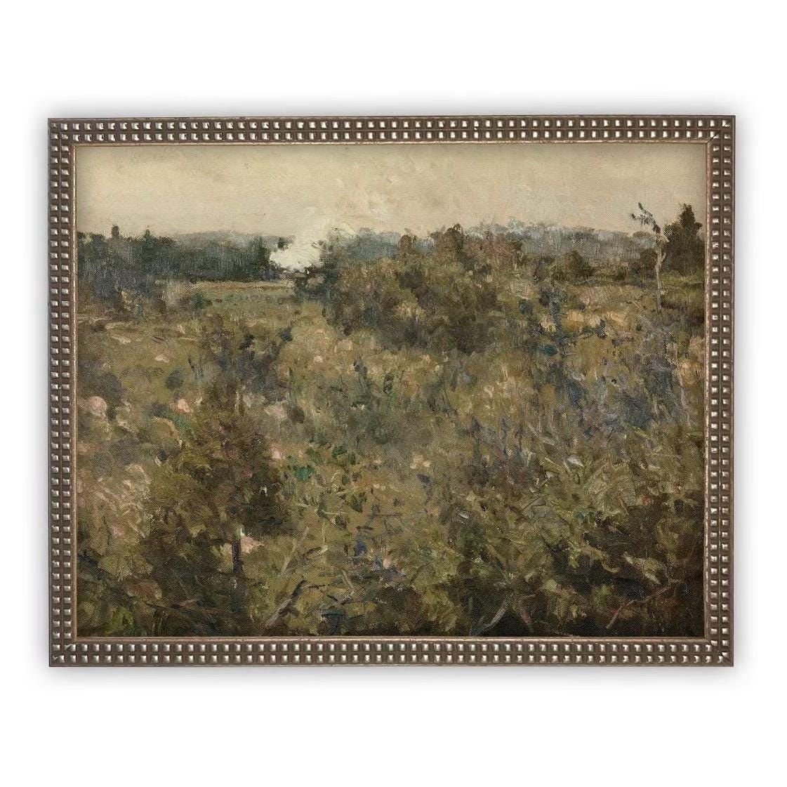Vintage Framed Canvas Art // Framed Vintage Print // Vintage Painting // Vintage Landscape Meadow // Farmhouse print //#LAN-259