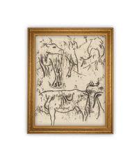 Vintage Framed Canvas Art // Framed Vintage Print // Vintage Painting // Vintage Bulls Sketch Art// Farmhouse print //#A-191