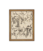 Vintage Framed Canvas Art // Framed Vintage Print // Vintage Painting // Vintage Bulls Sketch Art// Farmhouse print //#A-191