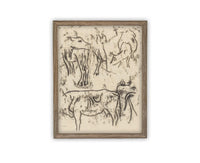 Vintage Framed Canvas Art // Framed Vintage Print // Vintage Painting // Vintage Bulls Sketch Art// Farmhouse print //#A-191