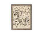 Vintage Framed Canvas Art // Framed Vintage Print // Vintage Painting // Vintage Bulls Sketch Art// Farmhouse print //#A-191