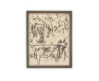 Vintage Framed Canvas Art // Framed Vintage Print // Vintage Painting // Vintage Bulls Sketch Art// Farmhouse print //#A-191