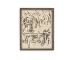 Vintage Framed Canvas Art // Framed Vintage Print // Vintage Painting // Vintage Bulls Sketch Art// Farmhouse print //#A-191
