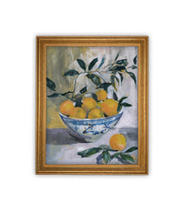 Vintage Framed Canvas Art // Framed Vintage Bowl of Oranges // Vintage Fruit // Still Life Kitchen Painting // Farmhouse print //#ST-637