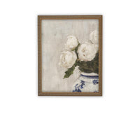 Vintage Framed Canvas Art // Framed Vintage Floral Print // Vintage White Roses Painting // Still Life Botanical Farmhouse print //#BOT-162
