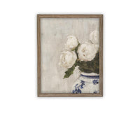 Vintage Framed Canvas Art // Framed Vintage Floral Print // Vintage White Roses Painting // Still Life Botanical Farmhouse print //#BOT-162