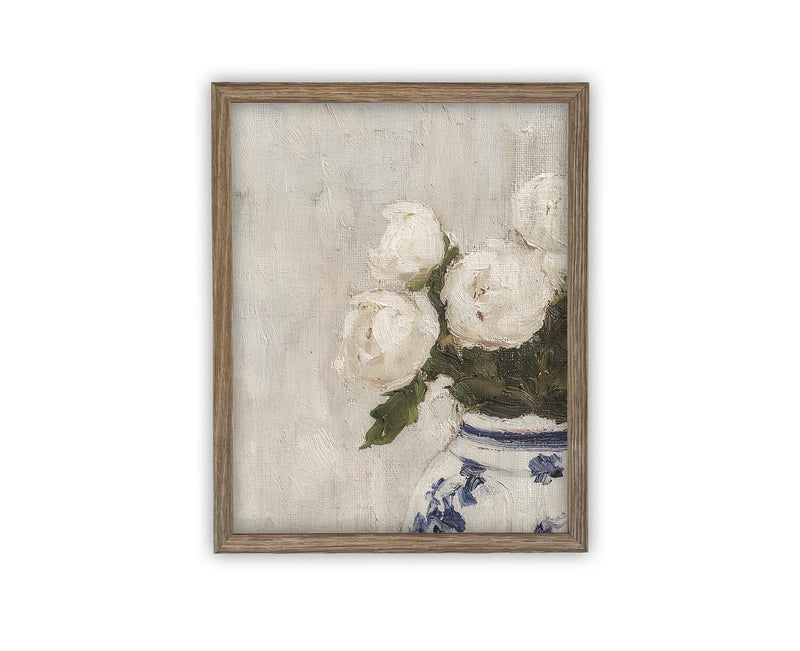 Vintage Framed Canvas Art // Framed Vintage Floral Print // Vintage White Roses Painting // Still Life Botanical Farmhouse print //#BOT-162