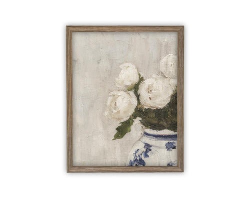 Vintage Framed Canvas Art // Framed Vintage Floral Print // Vintage White Roses Painting // Still Life Botanical Farmhouse print //#BOT-162