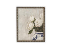 Vintage Framed Canvas Art // Framed Vintage Floral Print // Vintage White Roses Painting // Still Life Botanical Farmhouse print //#BOT-162