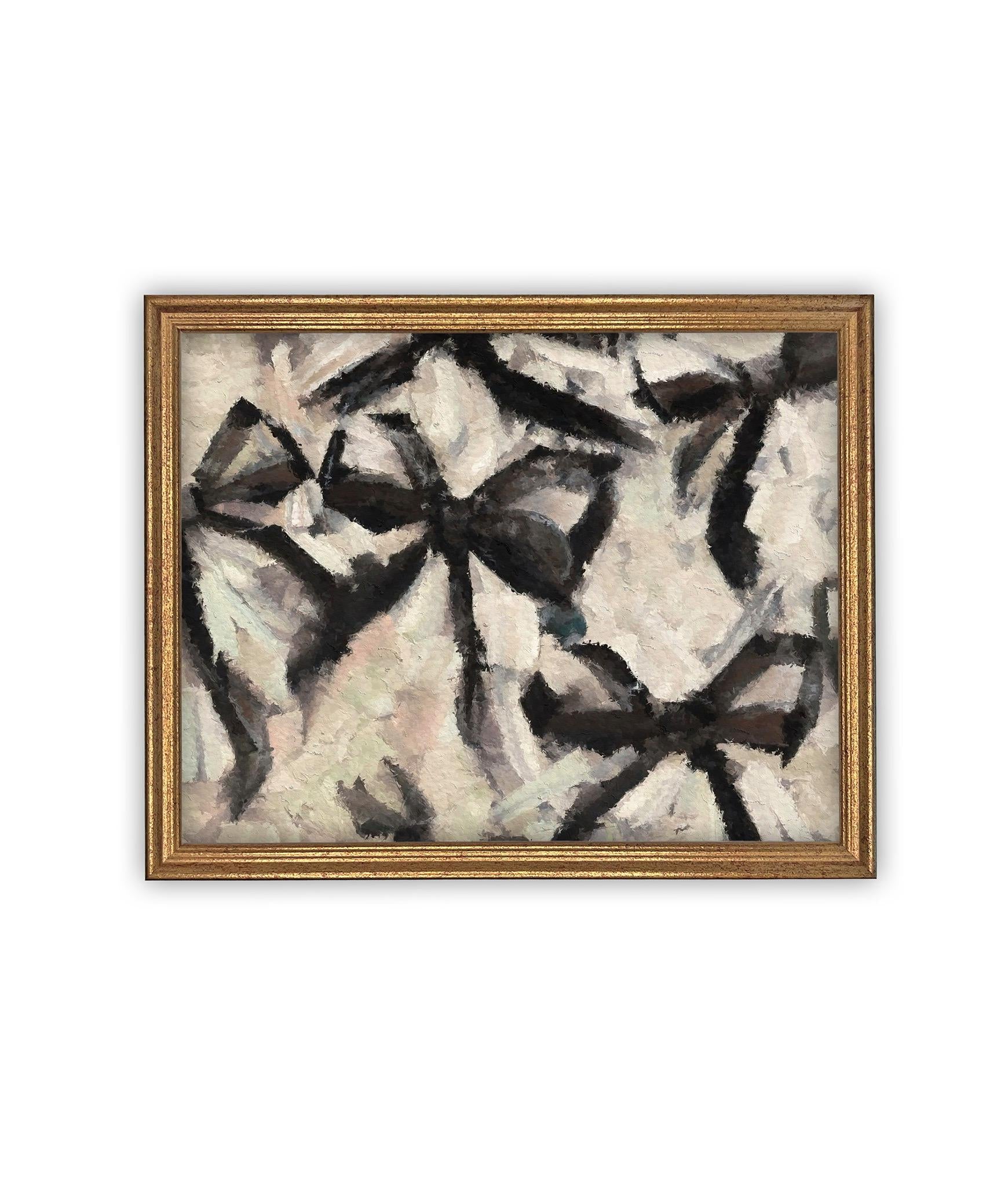 Vintage Framed Canvas Art // Framed Fashion Print // Vintage Painting // Abstract Black Bow Art // Girls Room or Nursery print //#MSC-106