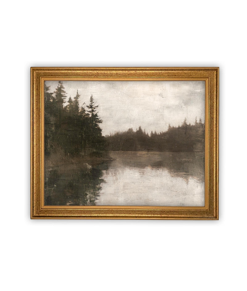Vintage Framed Canvas Art // Framed Vintage Print // Vintage Painting // Cabin Lake House Landscape // Farmhouse print //#LAN-265