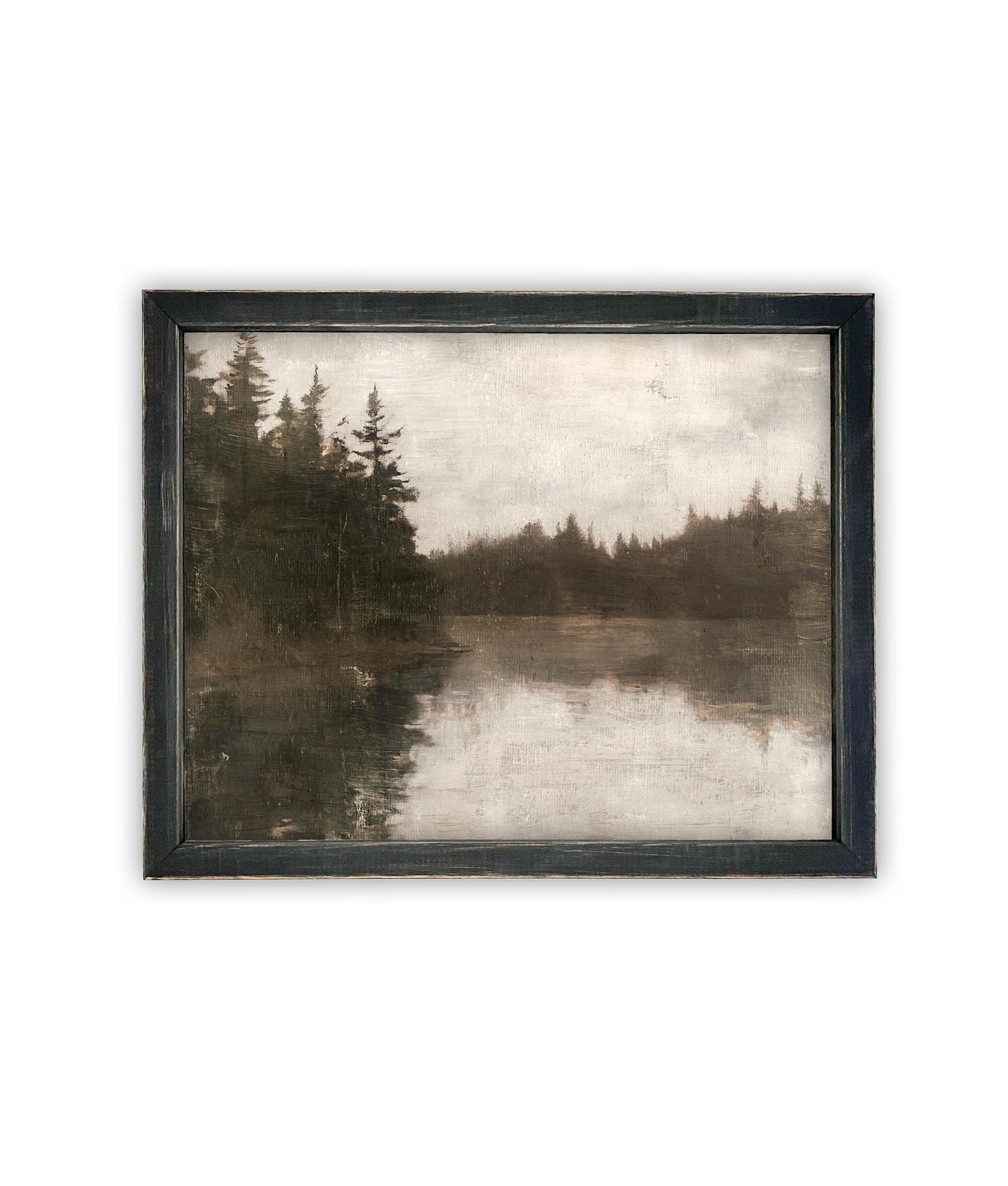 Vintage Framed Canvas Art // Framed Vintage Print // Vintage Painting // Cabin Lake House Landscape // Farmhouse print //#LAN-265