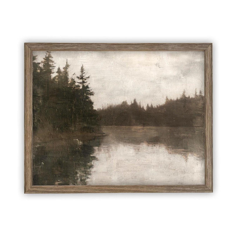 Vintage Framed Canvas Art // Framed Vintage Print // Vintage Painting // Cabin Lake House Landscape // Farmhouse print //#LAN-265
