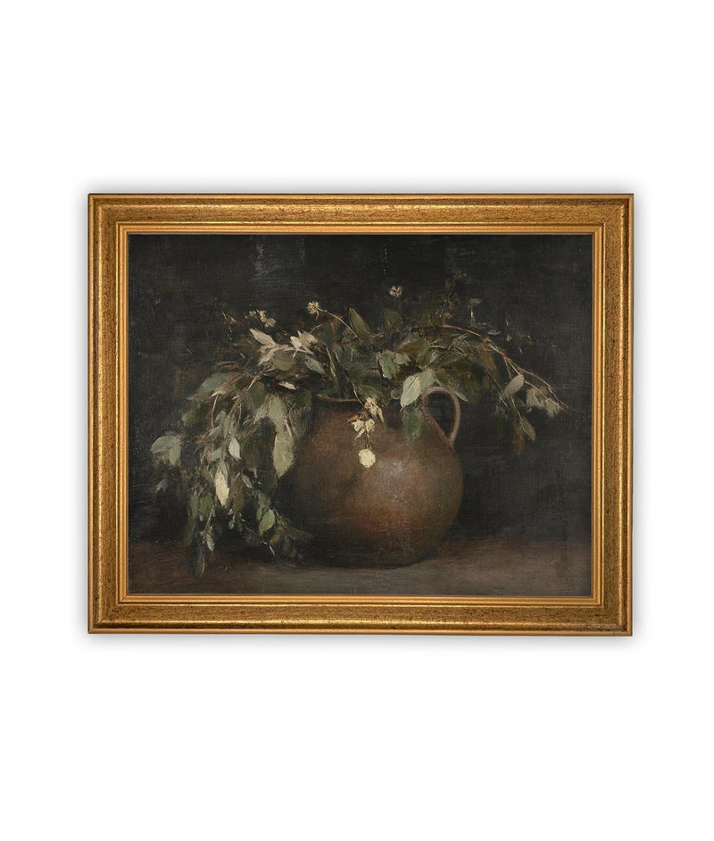 Vintage Framed Canvas Art // Framed Vintage Floral Print // Vintage Greens Painting // Still Life Botanical Farmhouse print //#BOT-164