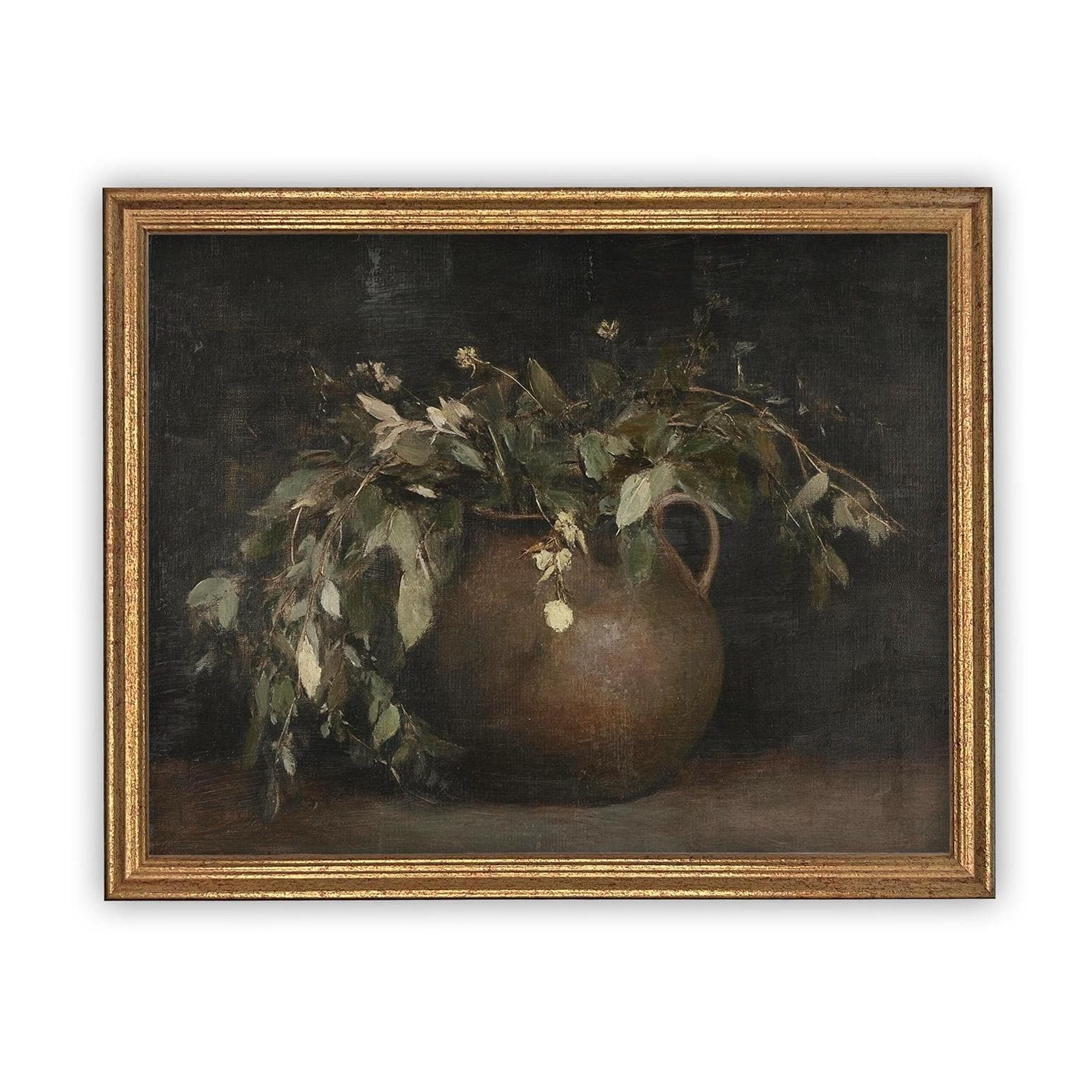 Vintage Framed Canvas Art // Framed Vintage Floral Print // Vintage Greens Painting // Still Life Botanical Farmhouse print //#BOT-164