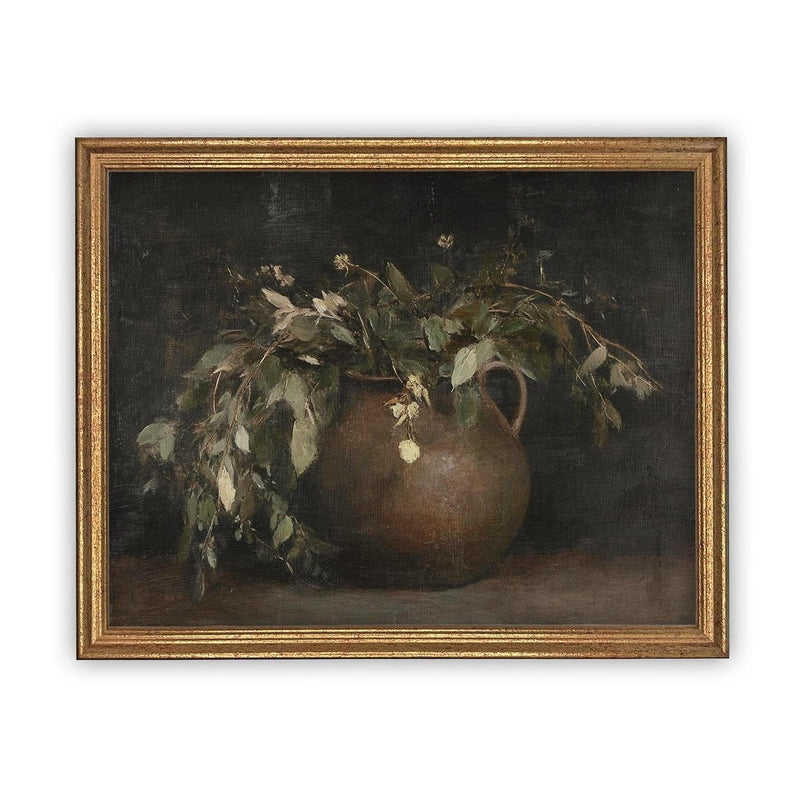 Vintage Framed Canvas Art // Framed Vintage Floral Print // Vintage Greens Painting // Still Life Botanical Farmhouse print //#BOT-164