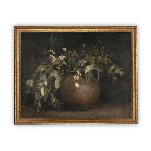 Vintage Framed Canvas Art // Framed Vintage Floral Print // Vintage Greens Painting // Still Life Botanical Farmhouse print //#BOT-164