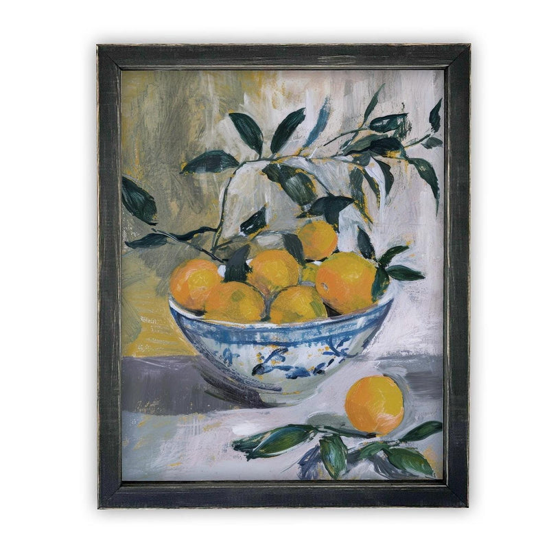 Vintage Framed Canvas Art // Framed Vintage Bowl of Oranges // Vintage Fruit // Still Life Kitchen Painting // Farmhouse print //#ST-637