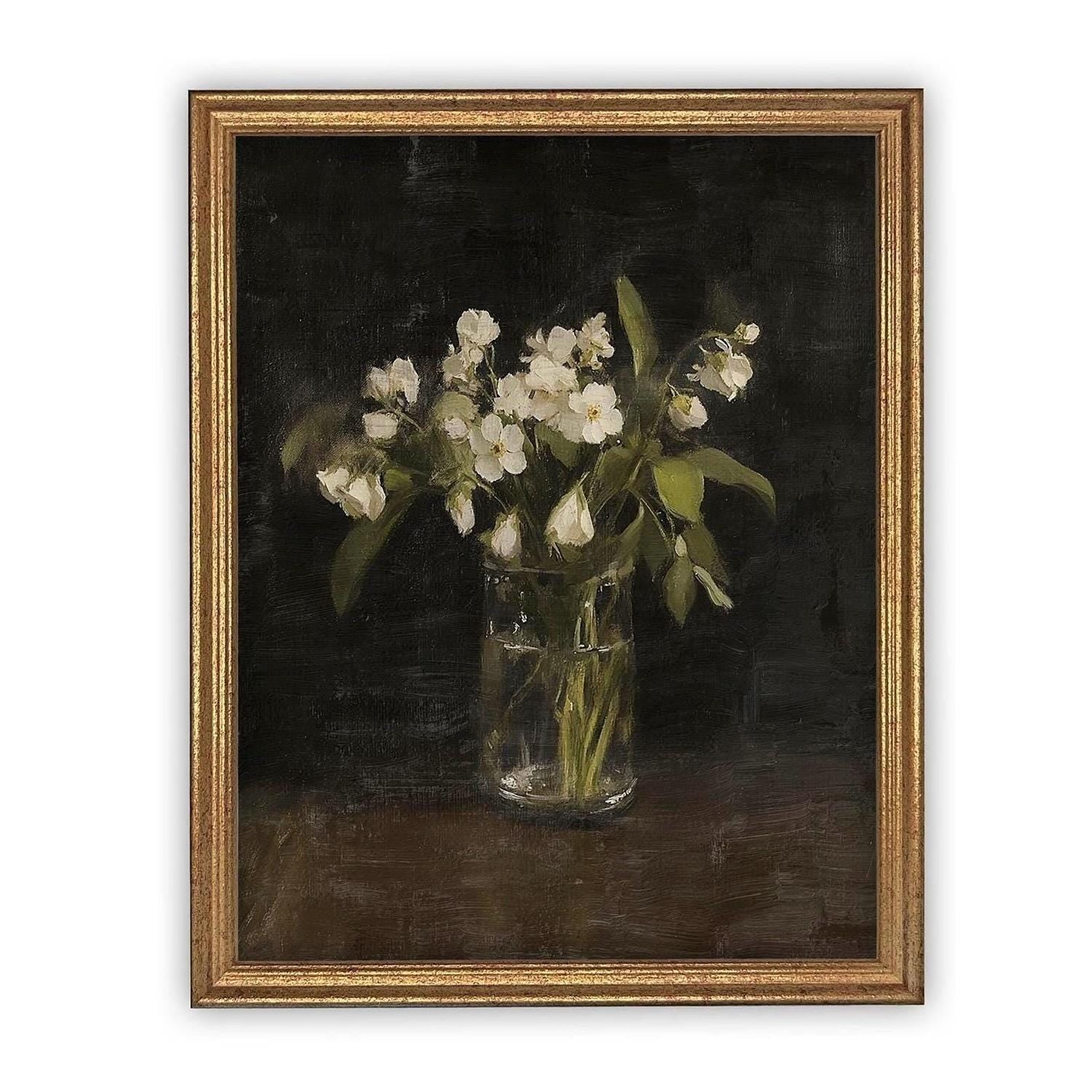 Vintage Framed Canvas Art // Framed Vintage Floral Print // Vintage Flowers Painting // Still Life Botanical Farmhouse print //#BOT-165