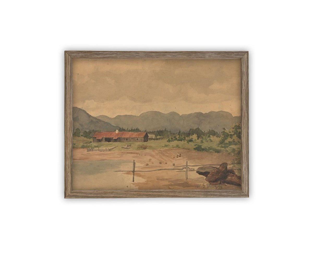 Vintage Framed Canvas Art // Framed Vintage Print // Vintage Oil Painting // Vintage Landscape Barn Art // Modern Farmhouse Art //#ARC-126