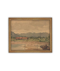 Vintage Framed Canvas Art // Framed Vintage Print // Vintage Oil Painting // Vintage Landscape Barn Art // Modern Farmhouse Art //#ARC-126