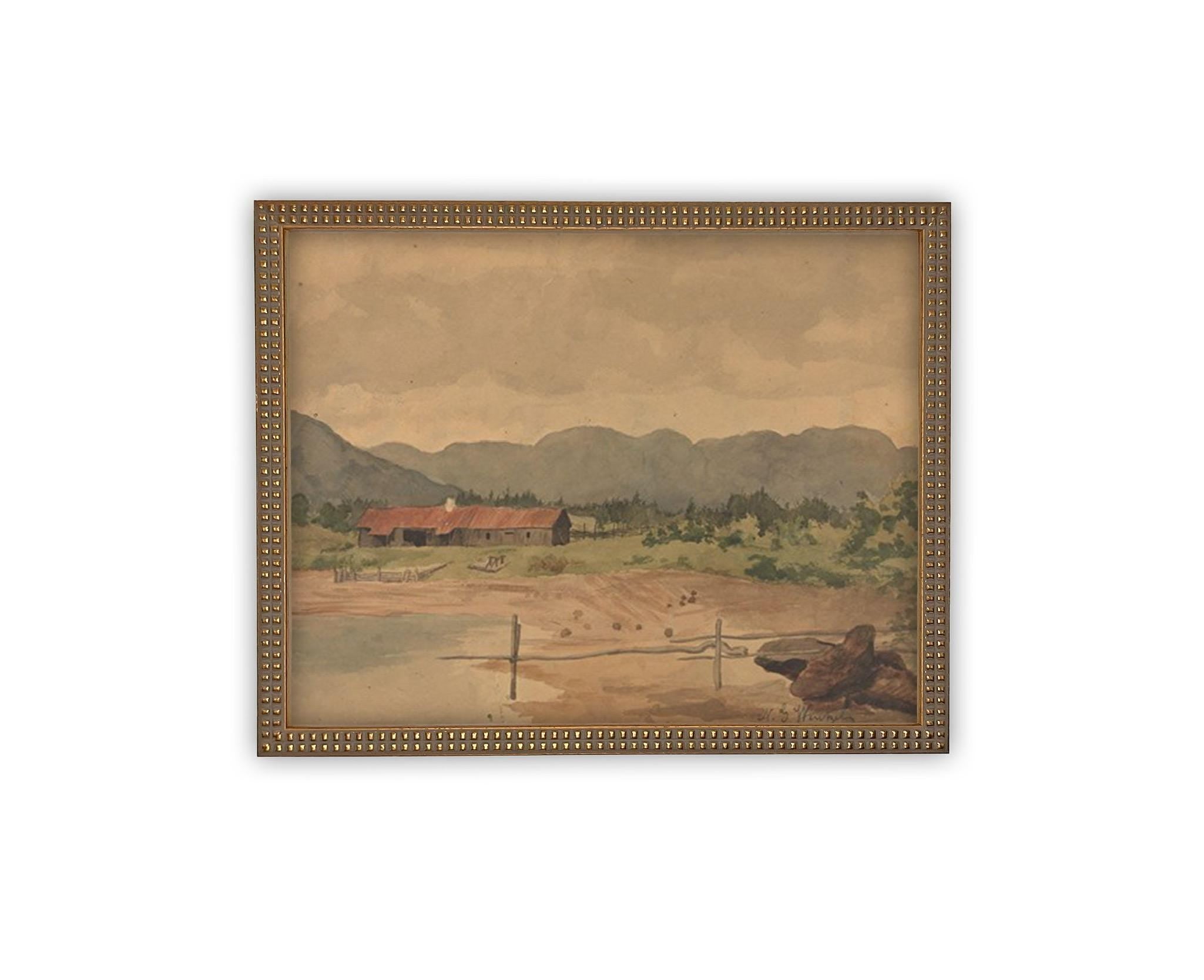 Vintage Framed Canvas Art // Framed Vintage Print // Vintage Oil Painting // Vintage Landscape Barn Art // Modern Farmhouse Art //#ARC-126