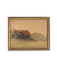 Vintage Framed Canvas Art // Framed Vintage Print // Vintage Oil Painting // Vintage Landscape Barn Art // Modern Farmhouse Art //#ARC-127