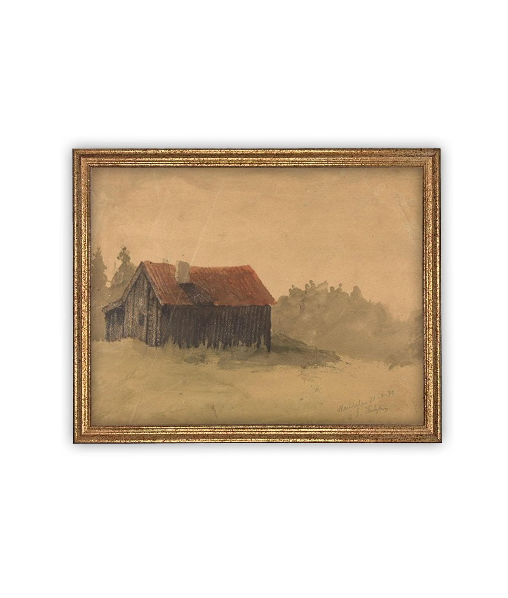 Vintage Framed Canvas Art // Framed Vintage Print // Vintage Oil Painting // Vintage Landscape Barn Art // Modern Farmhouse Art //#ARC-127