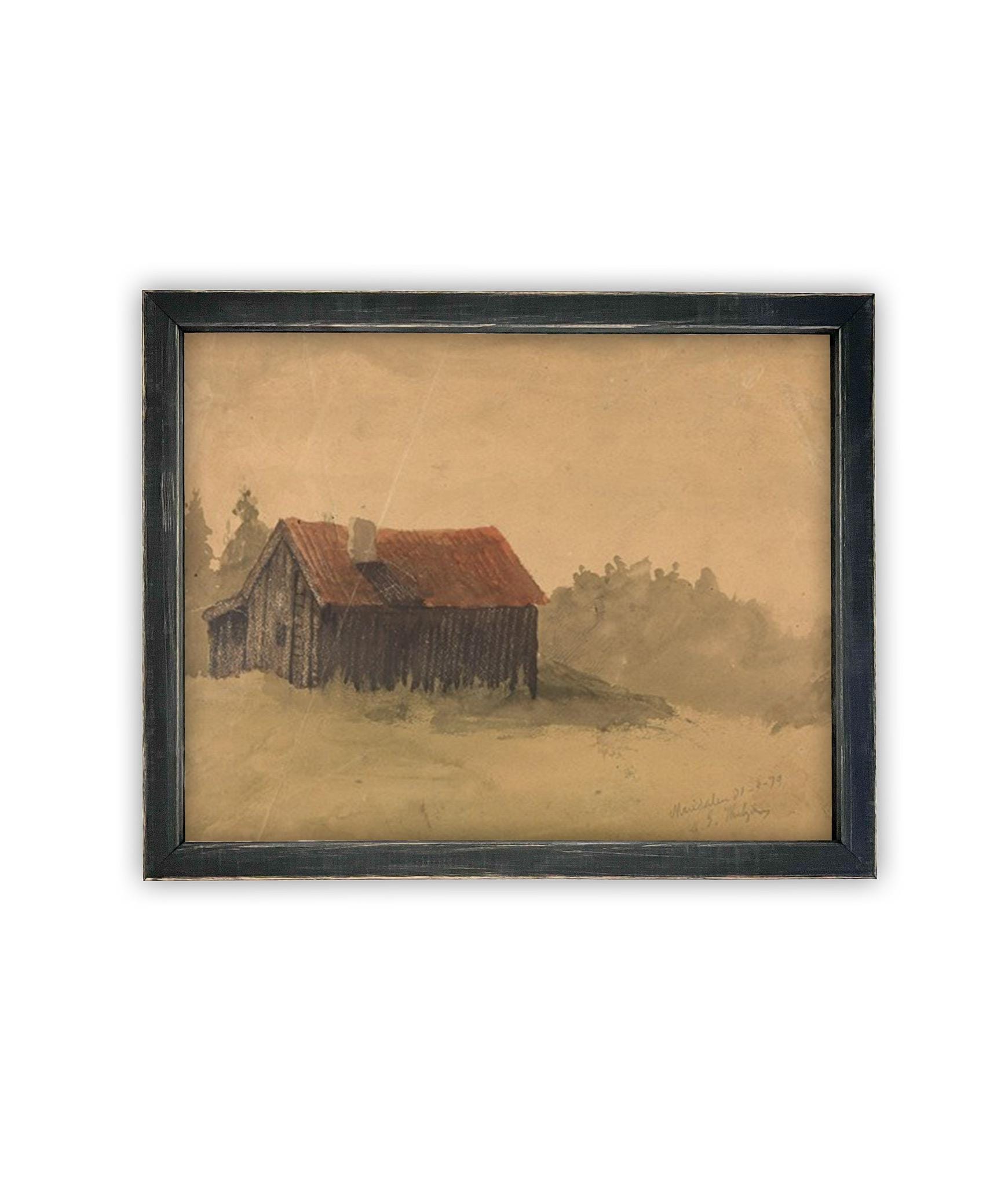 Vintage Framed Canvas Art // Framed Vintage Print // Vintage Oil Painting // Vintage Landscape Barn Art // Modern Farmhouse Art //#ARC-127