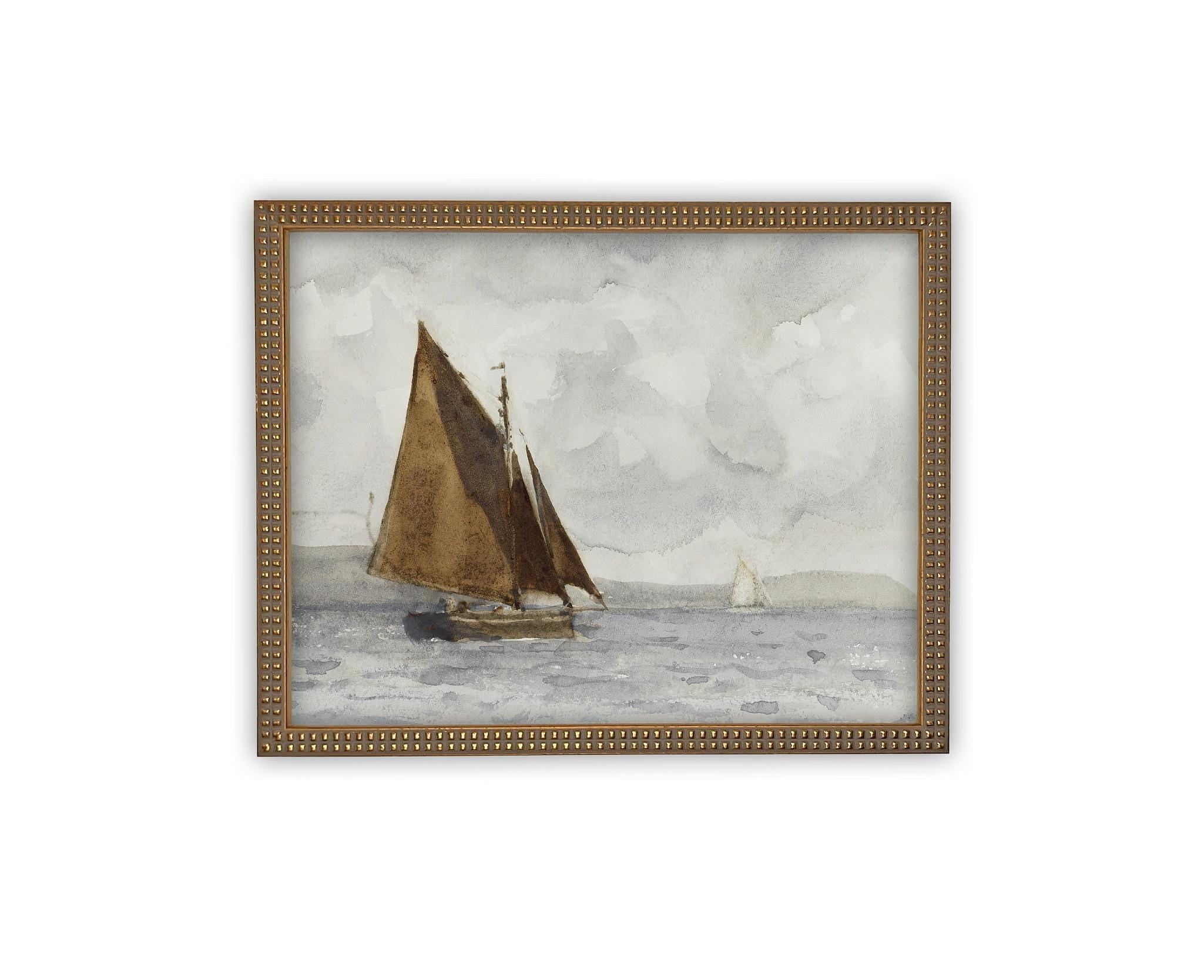 Vintage Framed Canvas Art // Framed Vintage Nautical Print // Vintage Painting // Sailboat Art // Beach House print //#COAS-146