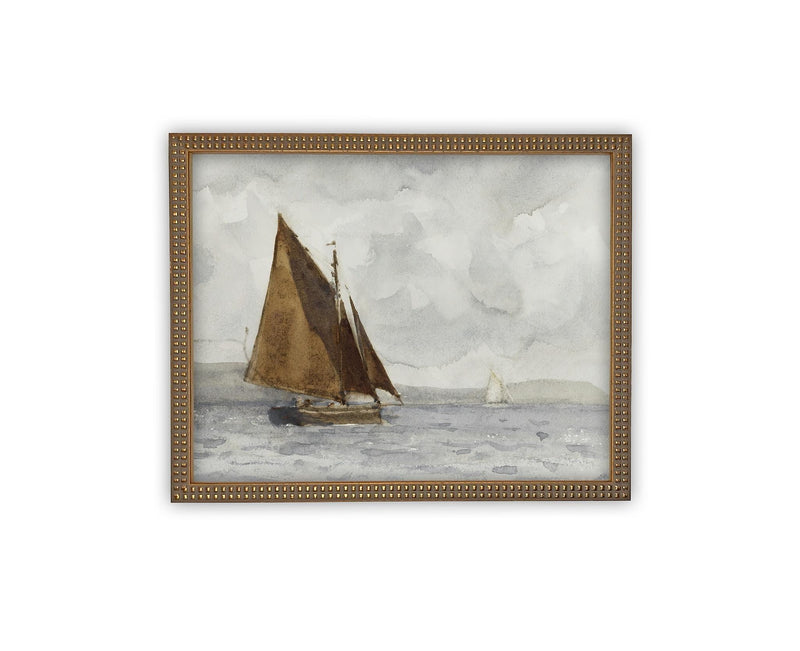 Vintage Framed Canvas Art // Framed Vintage Nautical Print // Vintage Painting // Sailboat Art // Beach House print //#COAS-146