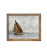 READY to SHIP 12x16 Vintage Nautical Canvas Print: Sailboat Art, Beach House Decor