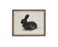 Vintage Framed Canvas Art // Framed Vintage Print // Vintage Black Bunny Rabbit Sketch // Easter Drawing // Farmhouse print //#A-188