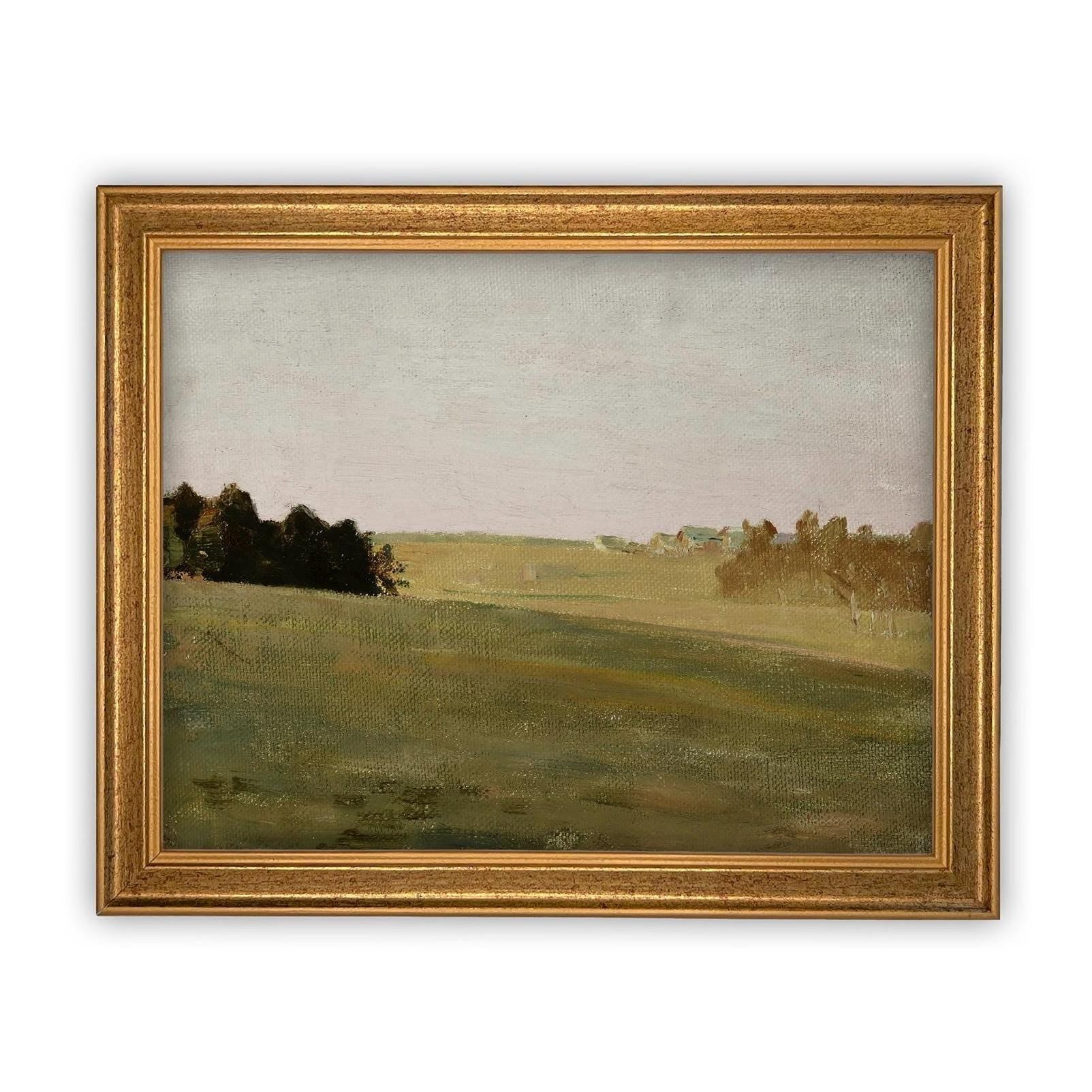 Vintage Framed Canvas Art // Framed Vintage Print // Vintage Painting // Vintage Green Landscape // Farmhouse print //#LAN-264