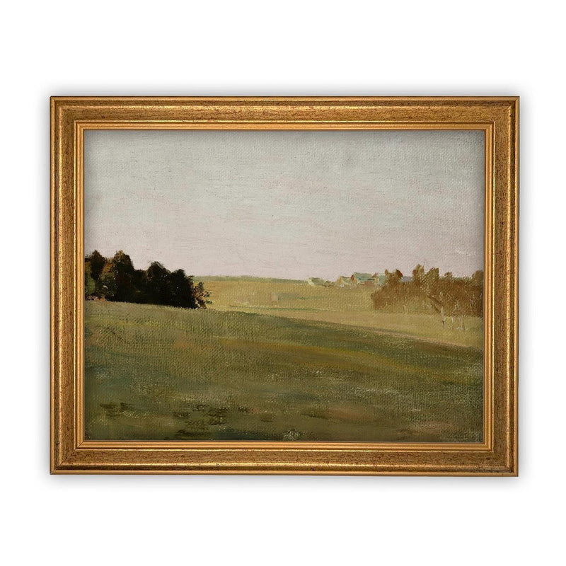 Vintage Framed Canvas Art // Framed Vintage Print // Vintage Painting // Vintage Green Landscape // Farmhouse print //#LAN-264