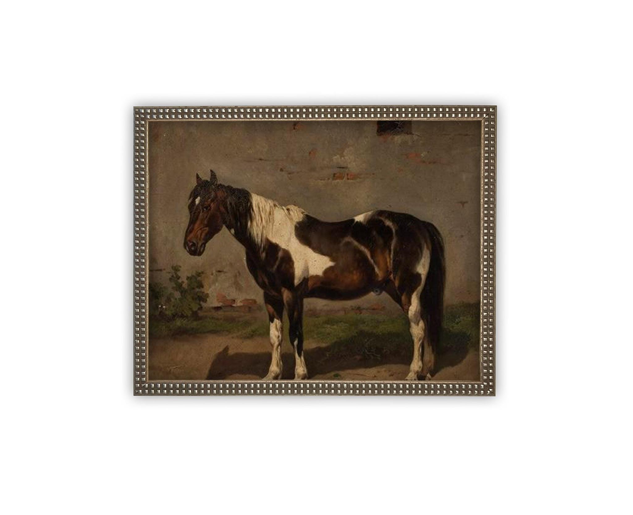 Vintage Framed Canvas Art // Framed Vintage Print // Vintage Painting // Vintage Horse Art// Farmhouse print //#A-192
